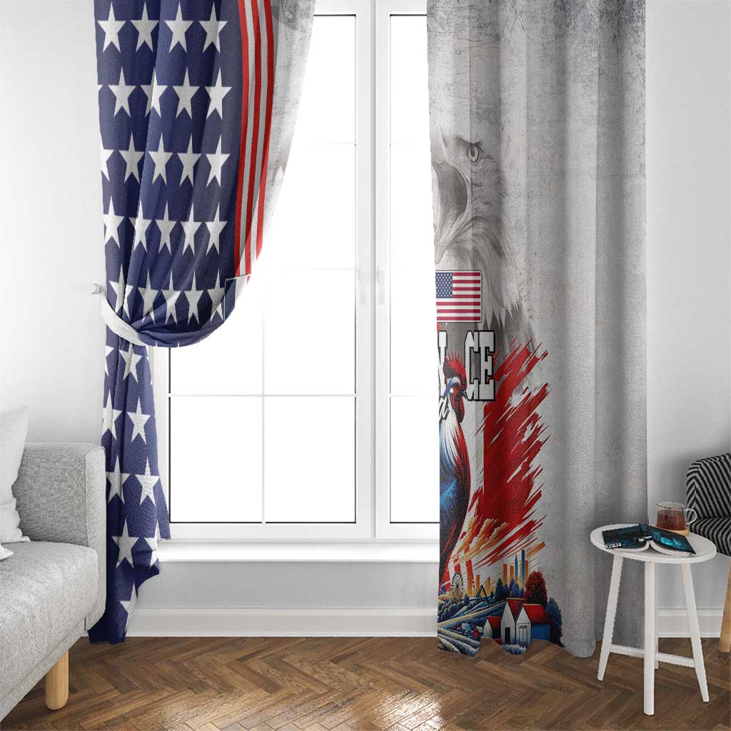 French-American Heritage Month Window Curtain National Flags Style with Rooster and Bald Eagle - Wonder Print Shop