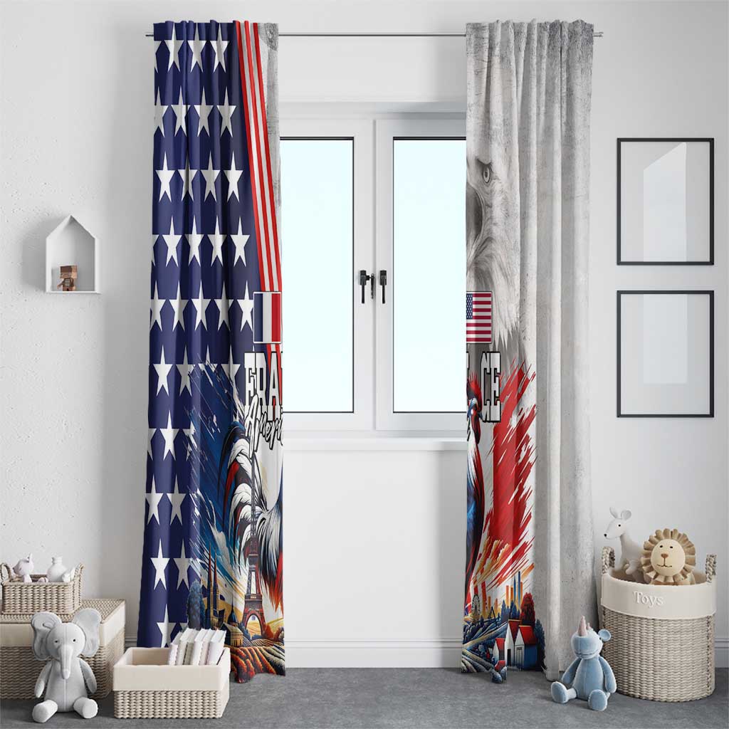 French-American Heritage Month Window Curtain National Flags Style with Rooster and Bald Eagle - Wonder Print Shop