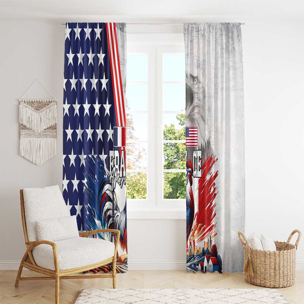 French-American Heritage Month Window Curtain National Flags Style with Rooster and Bald Eagle - Wonder Print Shop