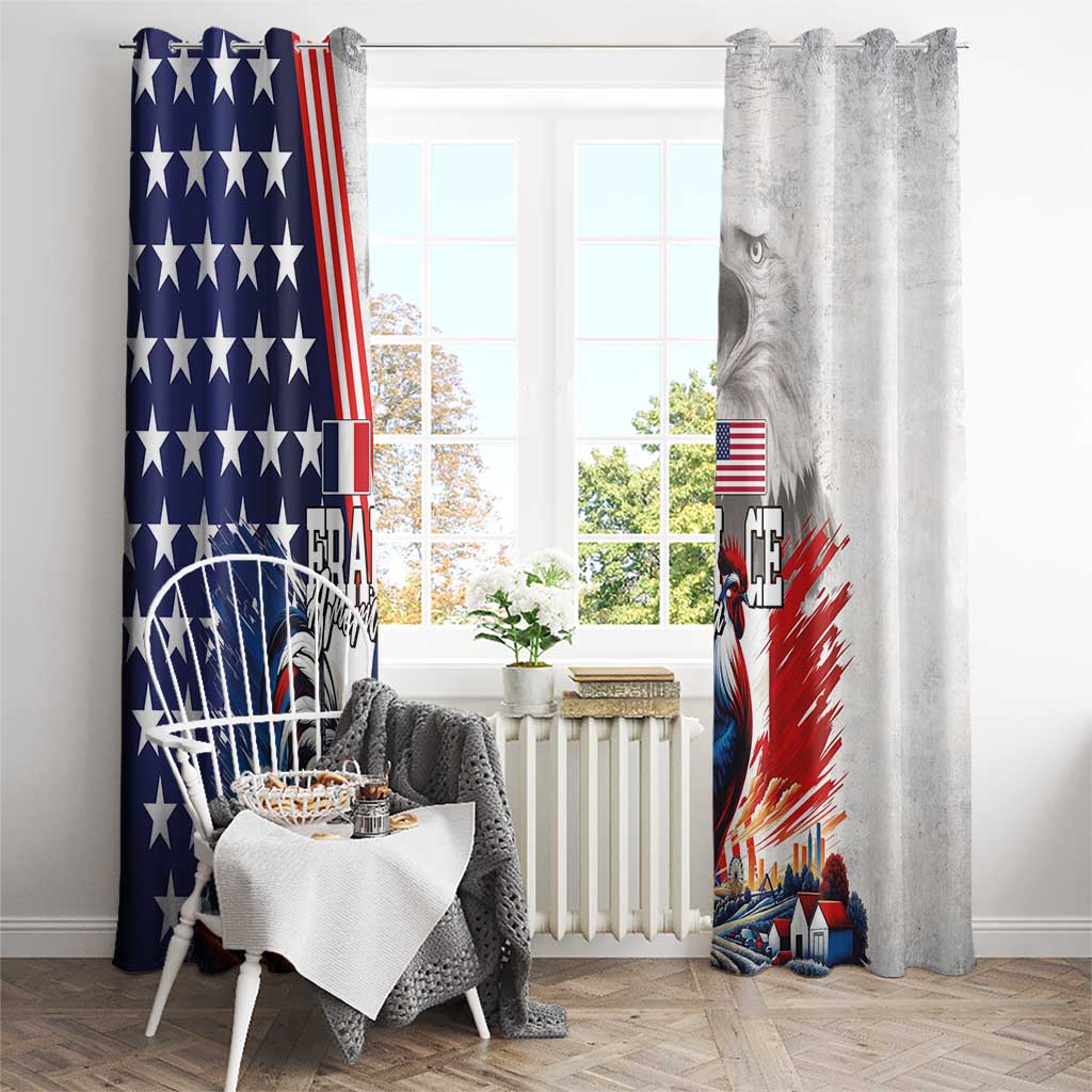 French-American Heritage Month Window Curtain National Flags Style with Rooster and Bald Eagle - Wonder Print Shop