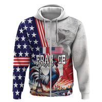 French-American Heritage Month Zip Hoodie National Flags Style with Rooster and Bald Eagle - Wonder Print Shop