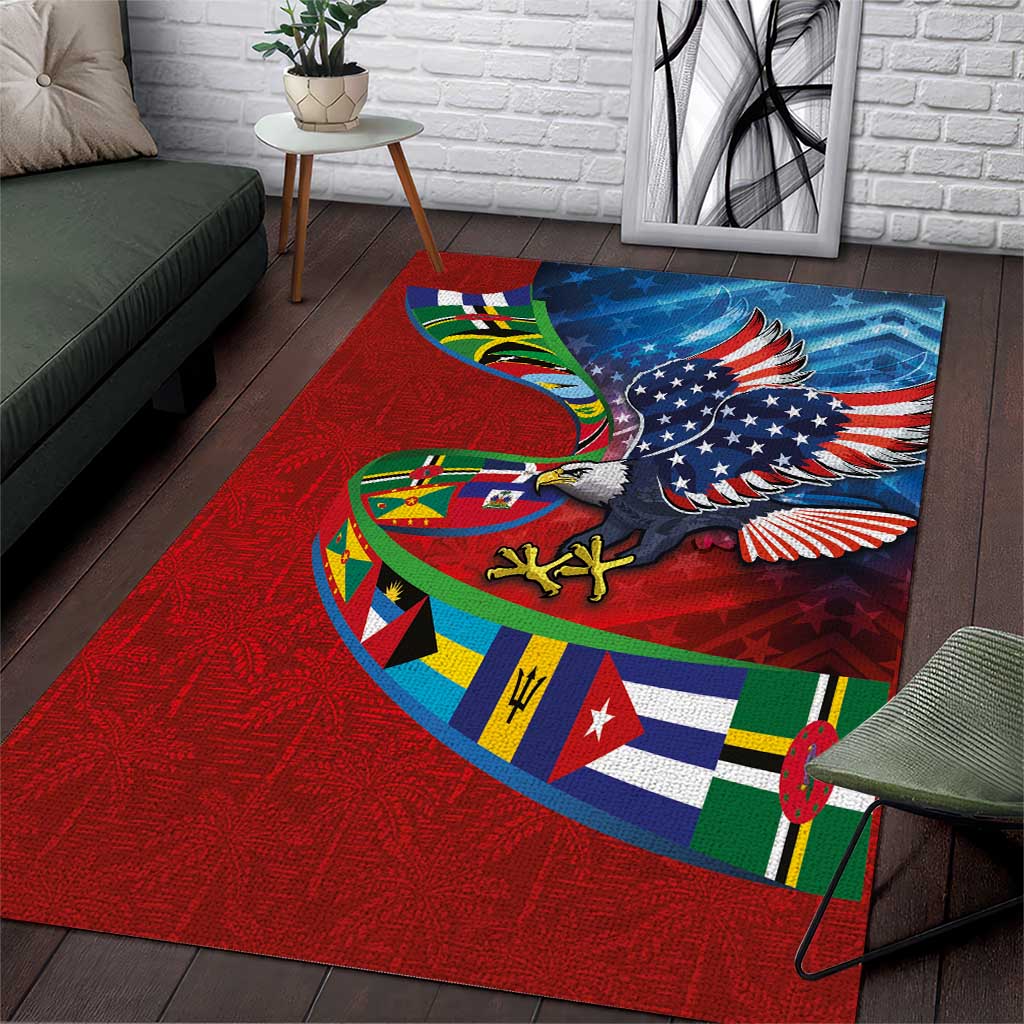 Caribbean-American Heritage Month Area Rug National Flags Ribbon Wave Style with US Flag Eagle - Wonder Print Shop