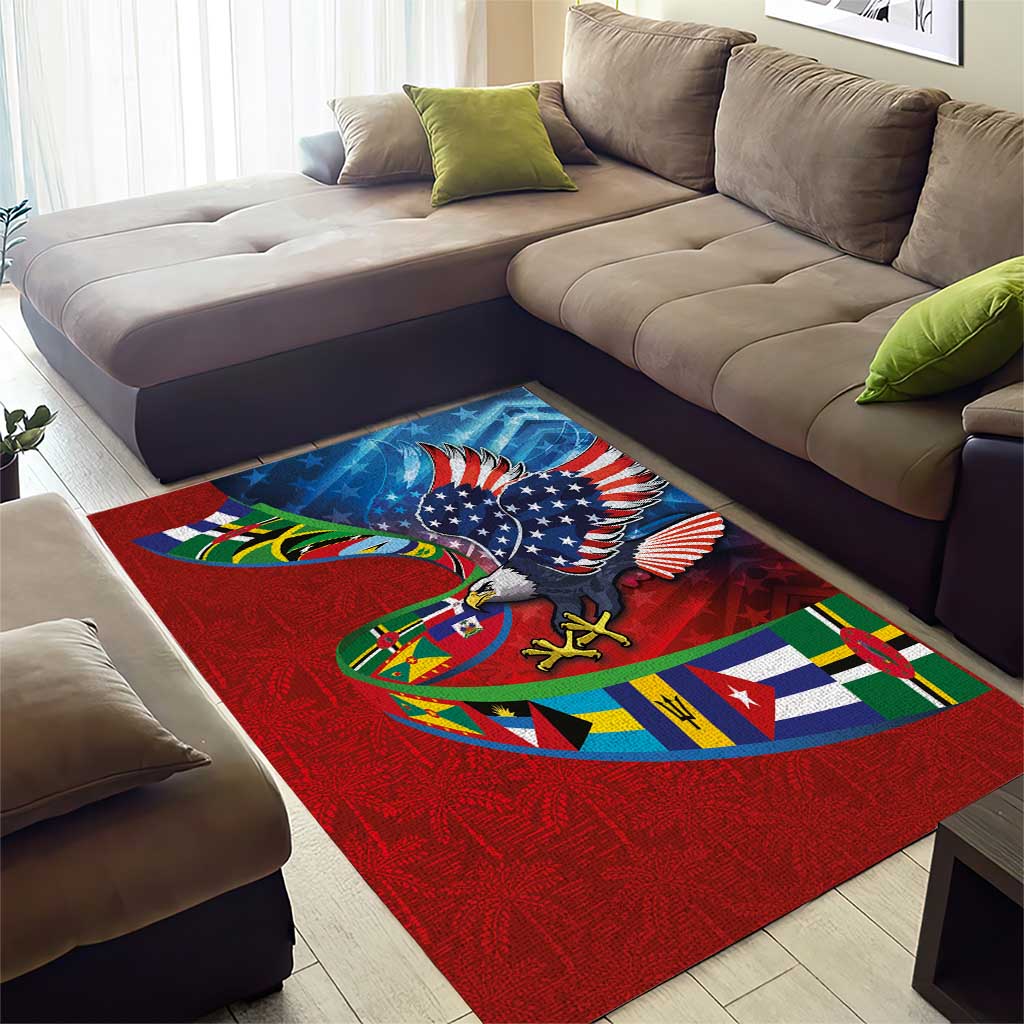 Caribbean-American Heritage Month Area Rug National Flags Ribbon Wave Style with US Flag Eagle - Wonder Print Shop
