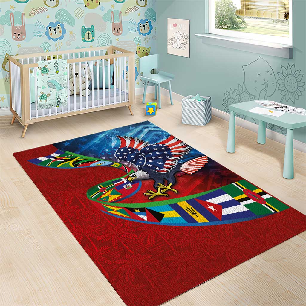 Caribbean-American Heritage Month Area Rug National Flags Ribbon Wave Style with US Flag Eagle - Wonder Print Shop
