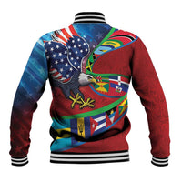 Caribbean-American Heritage Month Baseball Jacket National Flags Ribbon Wave Style with US Flag Eagle - Wonder Print Shop