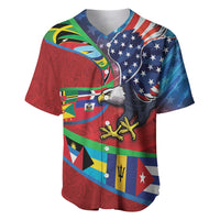 Caribbean-American Heritage Month Baseball Jersey National Flags Ribbon Wave Style with US Flag Eagle - Wonder Print Shop