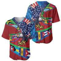 Caribbean-American Heritage Month Baseball Jersey National Flags Ribbon Wave Style with US Flag Eagle - Wonder Print Shop