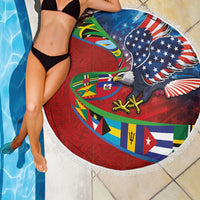 Caribbean-American Heritage Month Beach Blanket National Flags Ribbon Wave Style with US Flag Eagle - Wonder Print Shop
