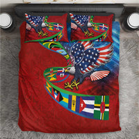 Caribbean-American Heritage Month Bedding Set National Flags Ribbon Wave Style with US Flag Eagle - Wonder Print Shop