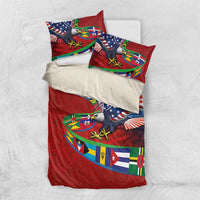 Caribbean-American Heritage Month Bedding Set National Flags Ribbon Wave Style with US Flag Eagle - Wonder Print Shop