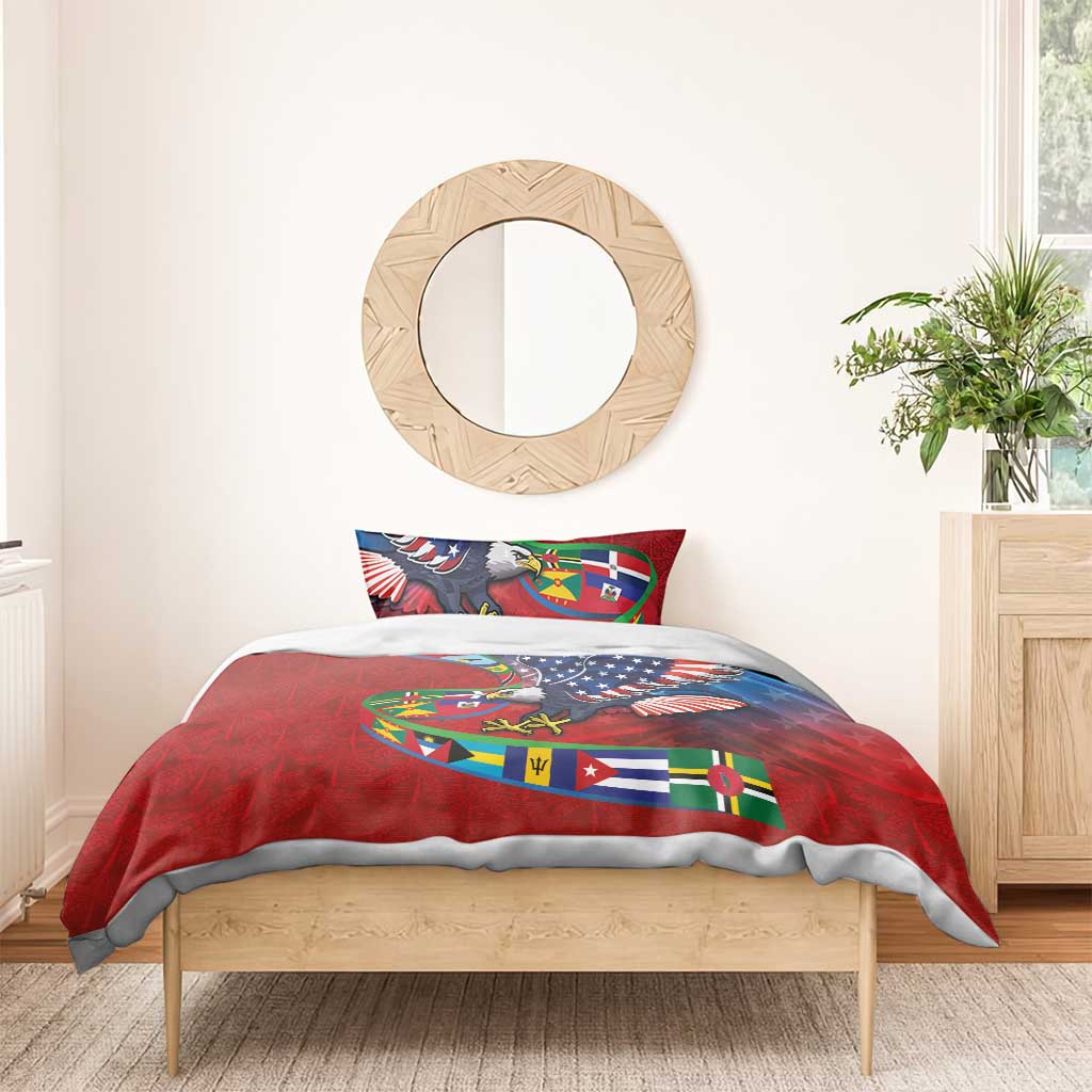 Caribbean-American Heritage Month Bedding Set National Flags Ribbon Wave Style with US Flag Eagle - Wonder Print Shop