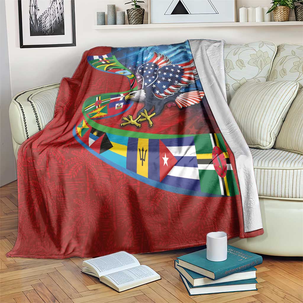 Caribbean-American Heritage Month Blanket National Flags Ribbon Wave Style with US Flag Eagle - Wonder Print Shop