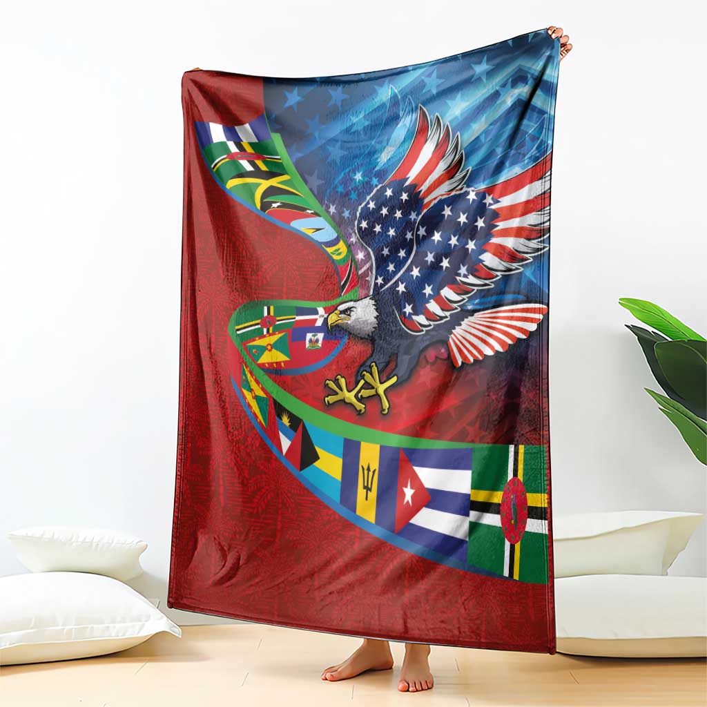 Caribbean-American Heritage Month Blanket National Flags Ribbon Wave Style with US Flag Eagle - Wonder Print Shop