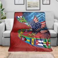 Caribbean-American Heritage Month Blanket National Flags Ribbon Wave Style with US Flag Eagle - Wonder Print Shop