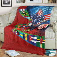 Caribbean-American Heritage Month Blanket National Flags Ribbon Wave Style with US Flag Eagle - Wonder Print Shop