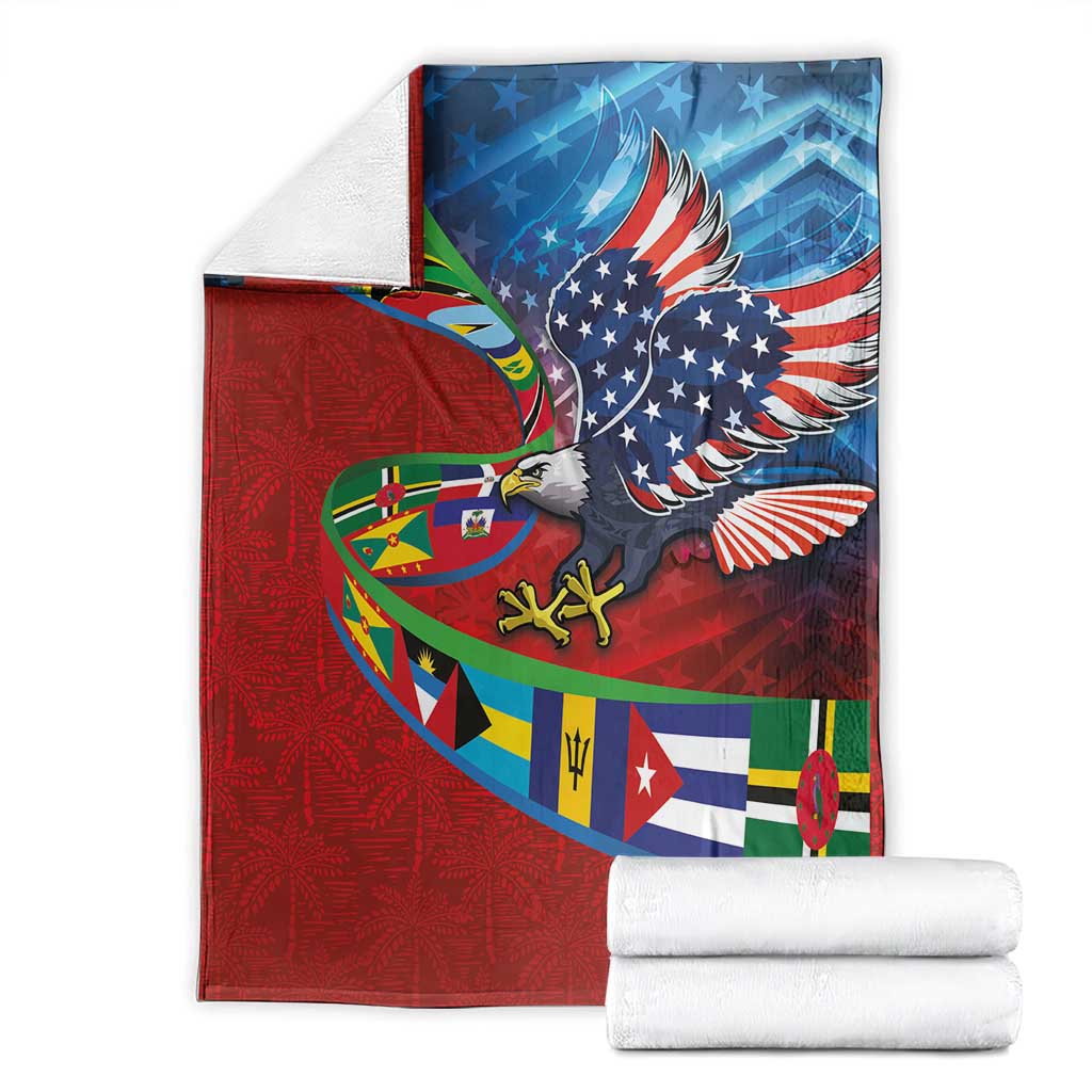Caribbean-American Heritage Month Blanket National Flags Ribbon Wave Style with US Flag Eagle - Wonder Print Shop