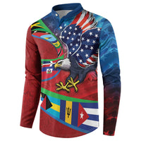 Caribbean-American Heritage Month Button Sweatshirt National Flags Ribbon Wave Style with US Flag Eagle - Wonder Print Shop