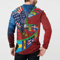 Caribbean-American Heritage Month Button Sweatshirt National Flags Ribbon Wave Style with US Flag Eagle - Wonder Print Shop