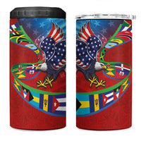 Caribbean-American Heritage Month 4 in 1 Can Cooler Tumbler National Flags Ribbon Wave Style with US Flag Eagle - Wonder Print Shop