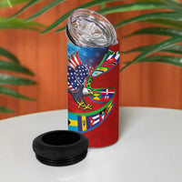 Caribbean-American Heritage Month 4 in 1 Can Cooler Tumbler National Flags Ribbon Wave Style with US Flag Eagle - Wonder Print Shop