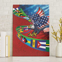 Caribbean-American Heritage Month Canvas Wall Art National Flags Ribbon Wave Style with US Flag Eagle - Wonder Print Shop