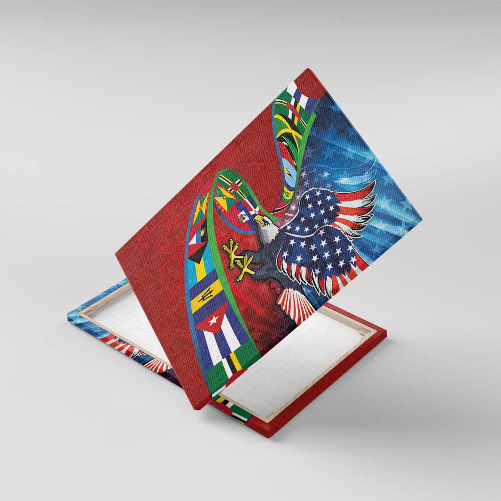Caribbean-American Heritage Month Canvas Wall Art National Flags Ribbon Wave Style with US Flag Eagle - Wonder Print Shop