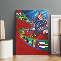 Caribbean-American Heritage Month Canvas Wall Art National Flags Ribbon Wave Style with US Flag Eagle - Wonder Print Shop