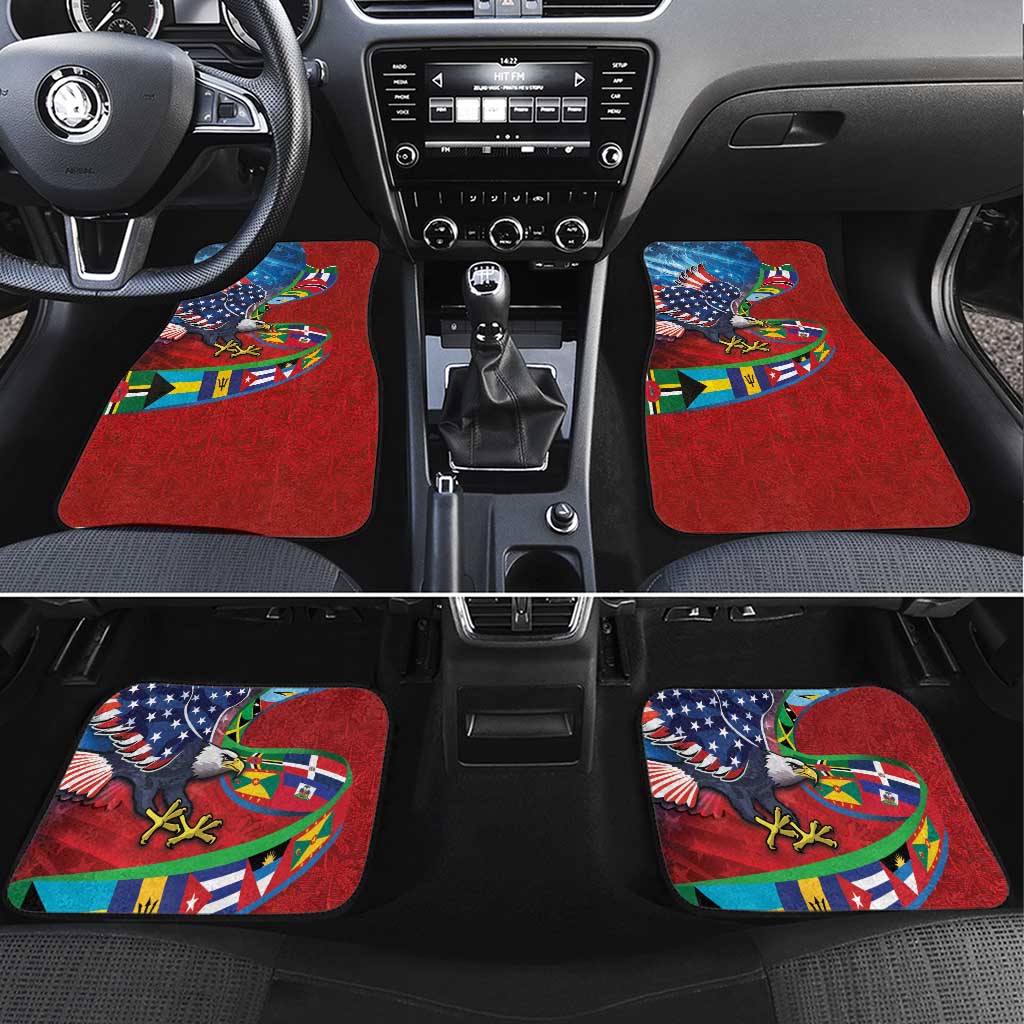 Caribbean-American Heritage Month Car Mats National Flags Ribbon Wave Style with US Flag Eagle - Wonder Print Shop
