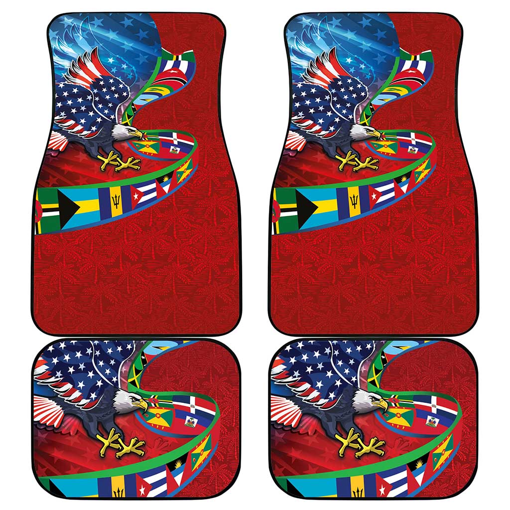 Caribbean-American Heritage Month Car Mats National Flags Ribbon Wave Style with US Flag Eagle - Wonder Print Shop
