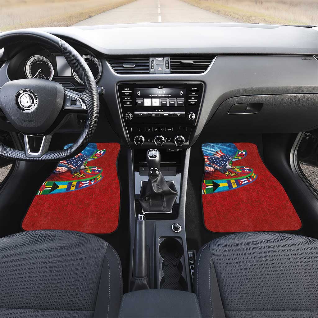 Caribbean-American Heritage Month Car Mats National Flags Ribbon Wave Style with US Flag Eagle - Wonder Print Shop