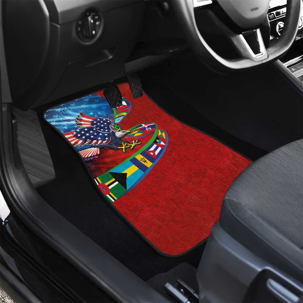 Caribbean-American Heritage Month Car Mats National Flags Ribbon Wave Style with US Flag Eagle - Wonder Print Shop