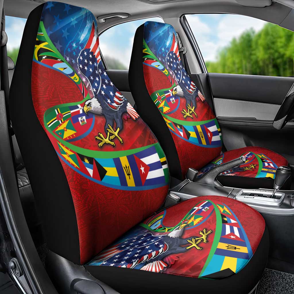 Caribbean-American Heritage Month Car Seat Cover National Flags Ribbon Wave Style with US Flag Eagle - Wonder Print Shop