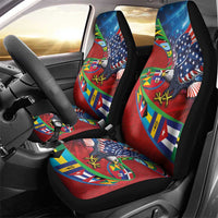 Caribbean-American Heritage Month Car Seat Cover National Flags Ribbon Wave Style with US Flag Eagle - Wonder Print Shop