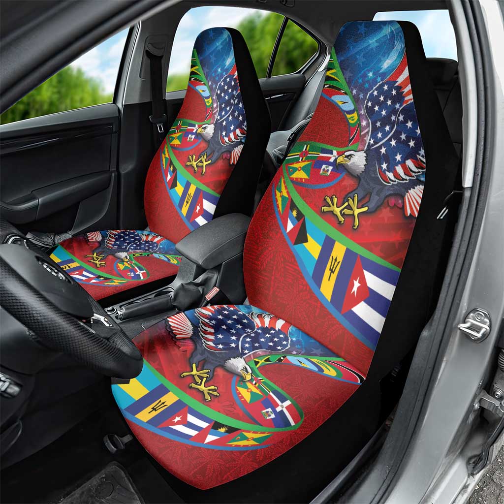 Caribbean-American Heritage Month Car Seat Cover National Flags Ribbon Wave Style with US Flag Eagle - Wonder Print Shop