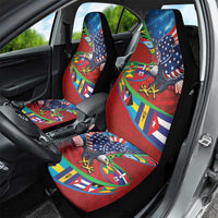 Caribbean-American Heritage Month Car Seat Cover National Flags Ribbon Wave Style with US Flag Eagle - Wonder Print Shop