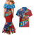 Caribbean-American Heritage Month Couples Matching Mermaid Dress and Hawaiian Shirt National Flags Ribbon Wave Style with US Flag Eagle - Wonder Print Shop