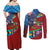 Caribbean-American Heritage Month Couples Matching Off Shoulder Maxi Dress and Long Sleeve Button Shirt National Flags Ribbon Wave Style with US Flag Eagle - Wonder Print Shop