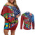 Caribbean-American Heritage Month Couples Matching Off Shoulder Short Dress and Long Sleeve Button Shirt National Flags Ribbon Wave Style with US Flag Eagle - Wonder Print Shop