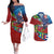 Caribbean-American Heritage Month Couples Matching Off The Shoulder Long Sleeve Dress and Hawaiian Shirt National Flags Ribbon Wave Style with US Flag Eagle - Wonder Print Shop