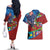 Caribbean-American Heritage Month Couples Matching Off The Shoulder Long Sleeve Dress and Hawaiian Shirt National Flags Ribbon Wave Style with US Flag Eagle - Wonder Print Shop