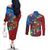 Caribbean-American Heritage Month Couples Matching Off The Shoulder Long Sleeve Dress and Long Sleeve Button Shirt National Flags Ribbon Wave Style with US Flag Eagle - Wonder Print Shop