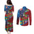Caribbean-American Heritage Month Couples Matching Puletasi and Long Sleeve Button Shirt National Flags Ribbon Wave Style with US Flag Eagle - Wonder Print Shop