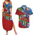 Caribbean-American Heritage Month Couples Matching Summer Maxi Dress and Hawaiian Shirt National Flags Ribbon Wave Style with US Flag Eagle - Wonder Print Shop