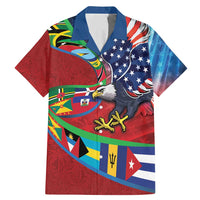 Caribbean-American Heritage Month Family Matching Mermaid Dress and Hawaiian Shirt National Flags Ribbon Wave Style with US Flag Eagle - Wonder Print Shop