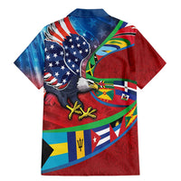 Caribbean-American Heritage Month Family Matching Mermaid Dress and Hawaiian Shirt National Flags Ribbon Wave Style with US Flag Eagle - Wonder Print Shop