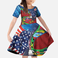 Caribbean-American Heritage Month Family Matching Off Shoulder Maxi Dress and Hawaiian Shirt National Flags Ribbon Wave Style with US Flag Eagle - Wonder Print Shop