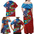 Caribbean-American Heritage Month Family Matching Off Shoulder Maxi Dress and Hawaiian Shirt National Flags Ribbon Wave Style with US Flag Eagle - Wonder Print Shop