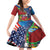 Caribbean-American Heritage Month Family Matching Off Shoulder Short Dress and Hawaiian Shirt National Flags Ribbon Wave Style with US Flag Eagle - Wonder Print Shop