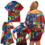 Caribbean-American Heritage Month Family Matching Off Shoulder Short Dress and Hawaiian Shirt National Flags Ribbon Wave Style with US Flag Eagle - Wonder Print Shop