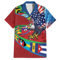 Caribbean-American Heritage Month Family Matching Off Shoulder Short Dress and Hawaiian Shirt National Flags Ribbon Wave Style with US Flag Eagle - Wonder Print Shop